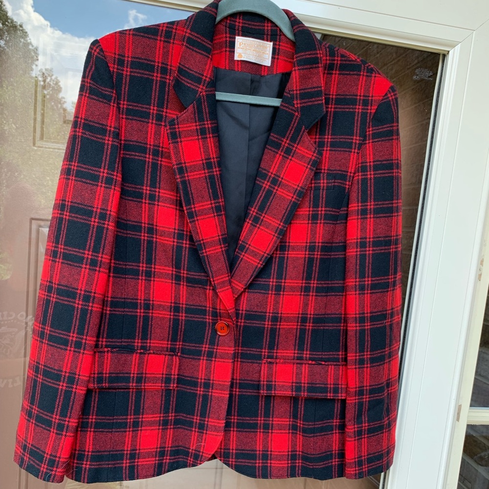 Vintage 70s Pendleton Red Plaid Wool Blazer Sz M